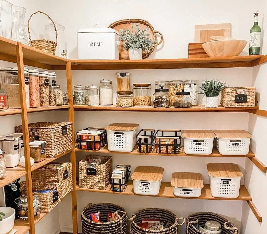 Inviting walk-in pantry ideas featuring herb shelves and natural light