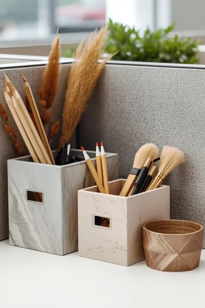 Chic stationery items enhancing organization and desk appeal.
