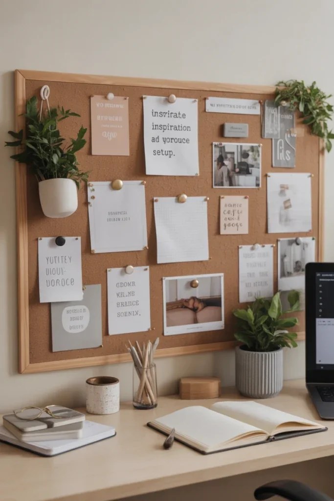 Eco-friendly corkboard displaying notes and reminders attractively.