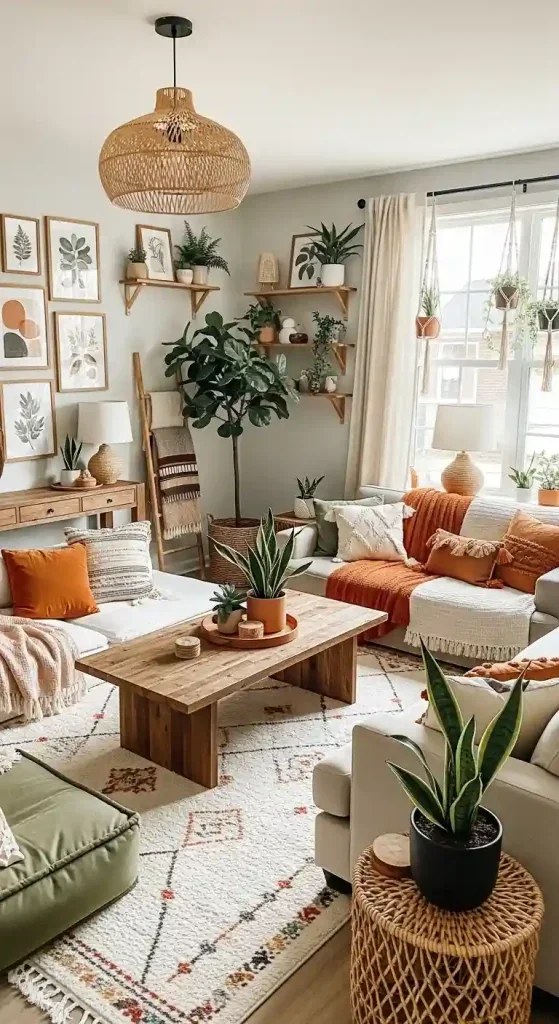 Personal touches making a boho living room feel unique