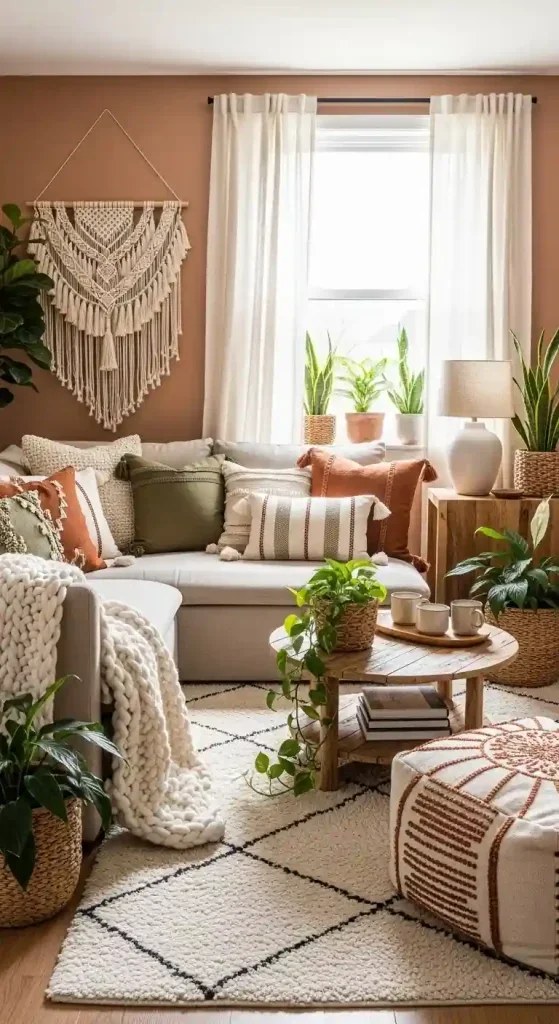 Inviting layered textiles creating a cozy atmosphere