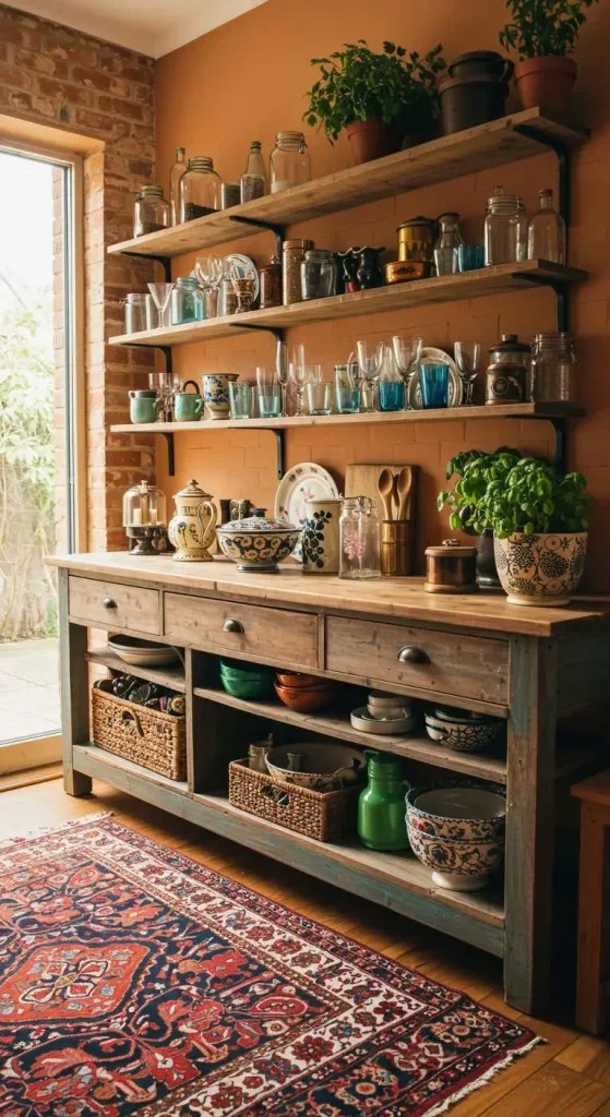 Upcycled furniture pieces contribute sustainable style.