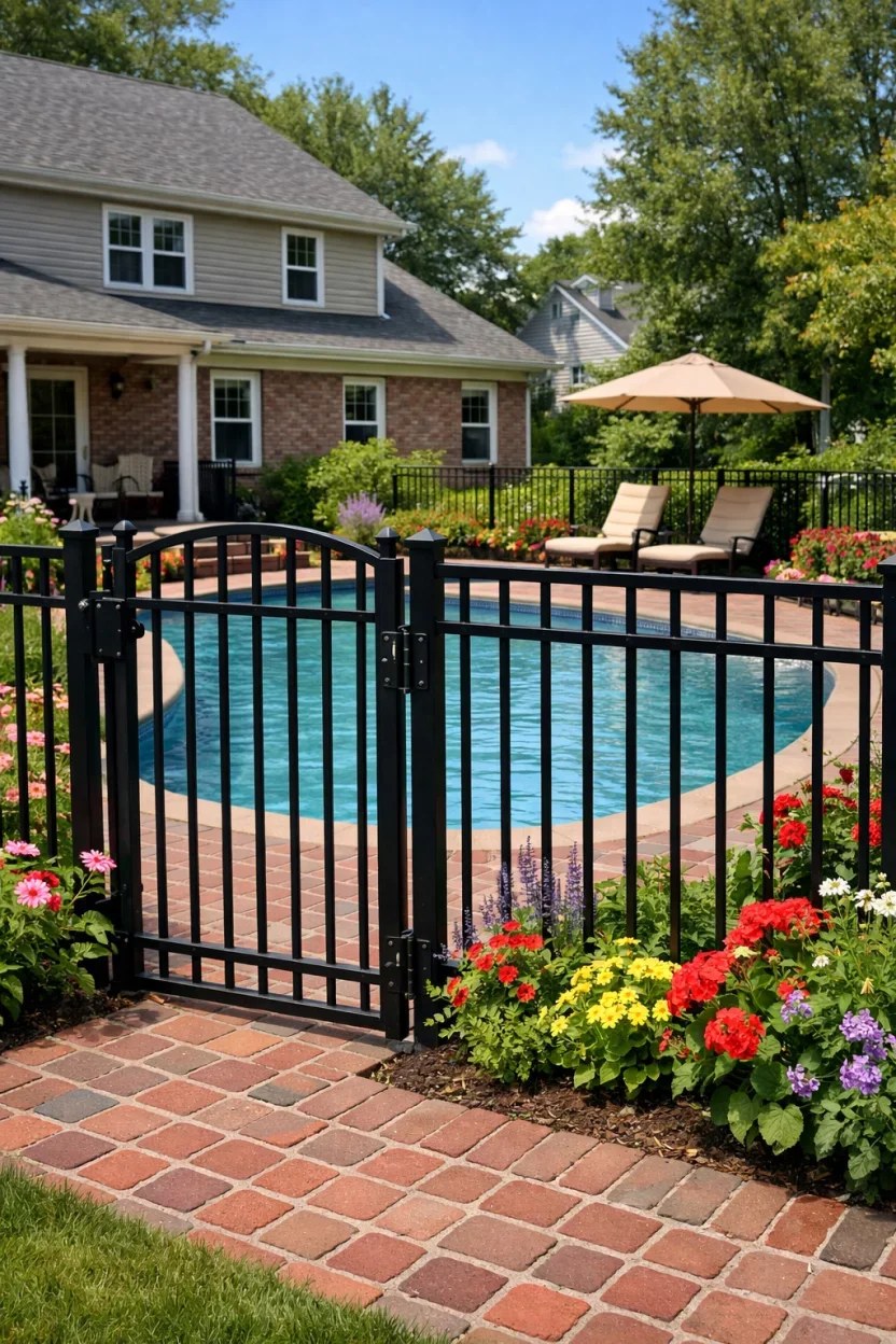 Privacy fence featuring mirrors creating an illusion of space.