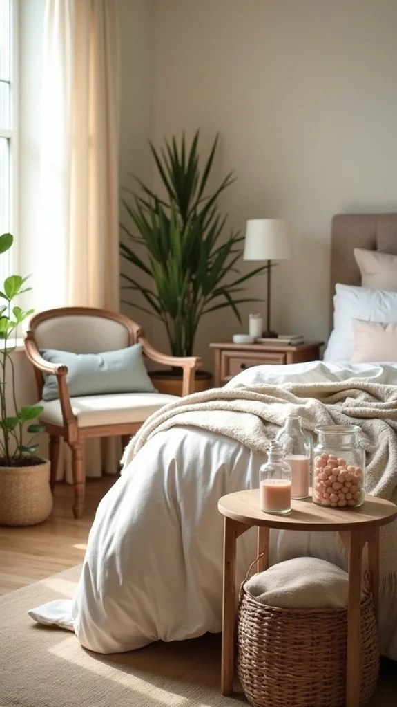 Elegant display of candles enhancing bedroom decor.