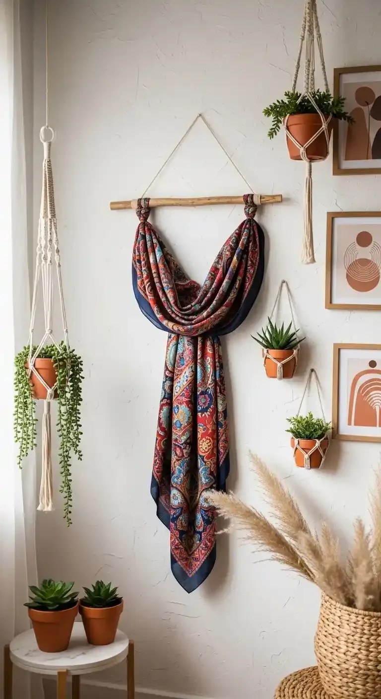 Delicate feather garland adding whimsy to walls