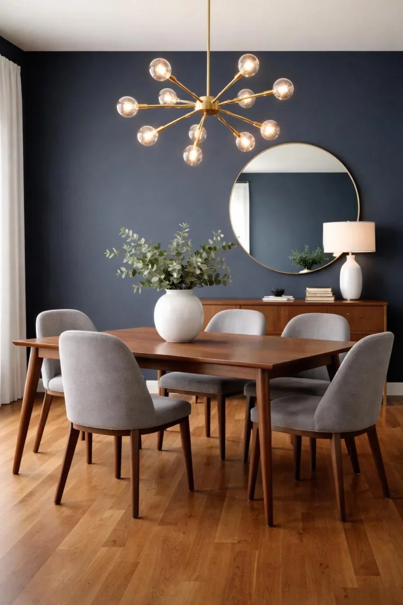 Family-friendly dining area with vibrant blue walls and casual furniture.