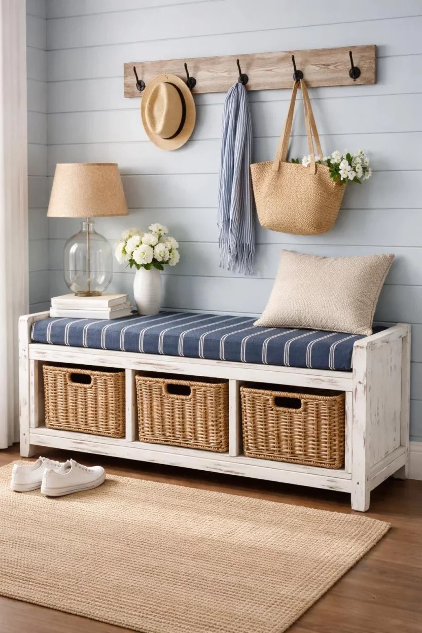 Sleek white bench fitting seamlessly in contemporary space.
