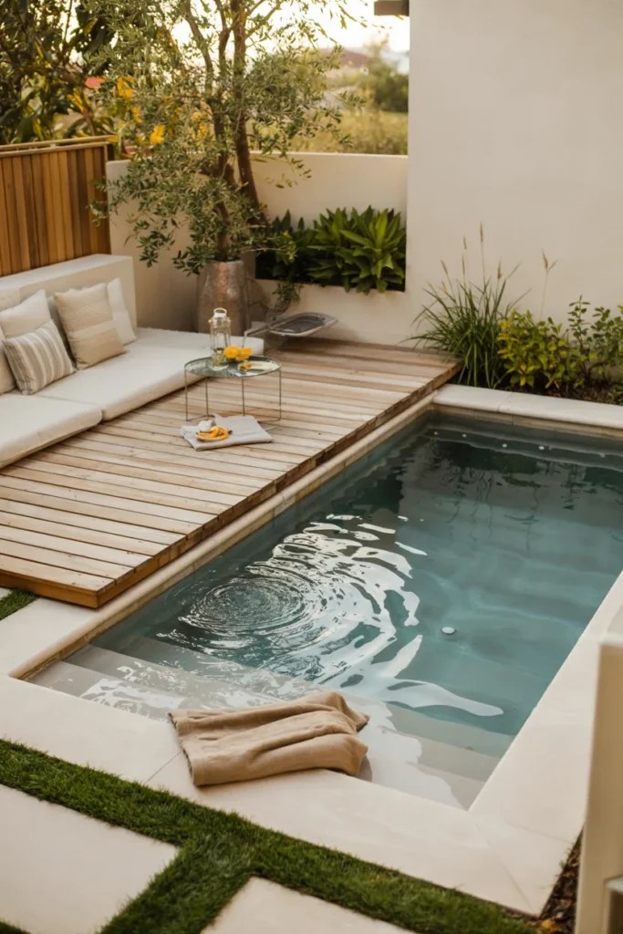 Nature-inspired small plunge pool blending with outdoor elements.