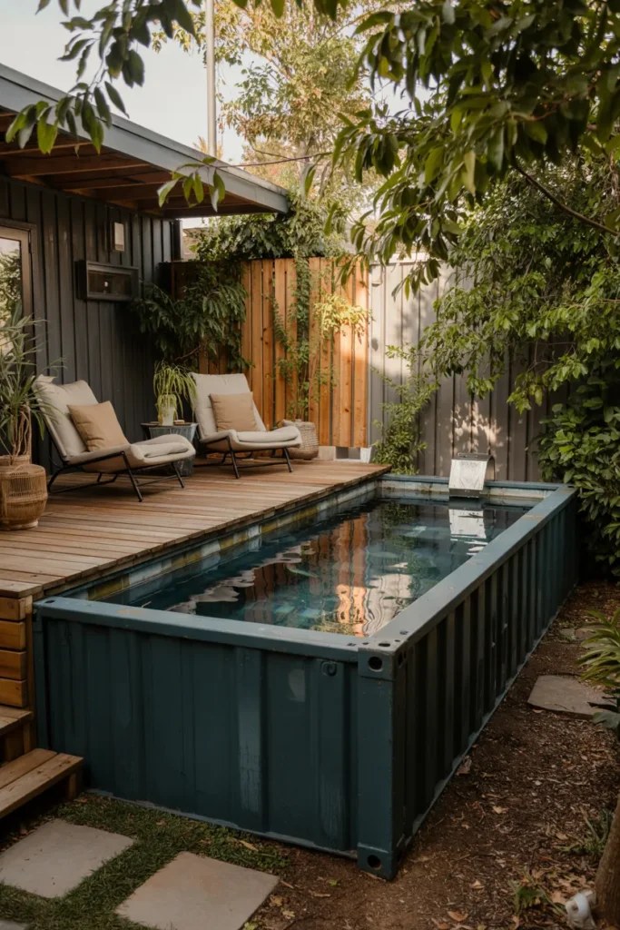 Inviting small plunge pool nestled in a vibrant garden.