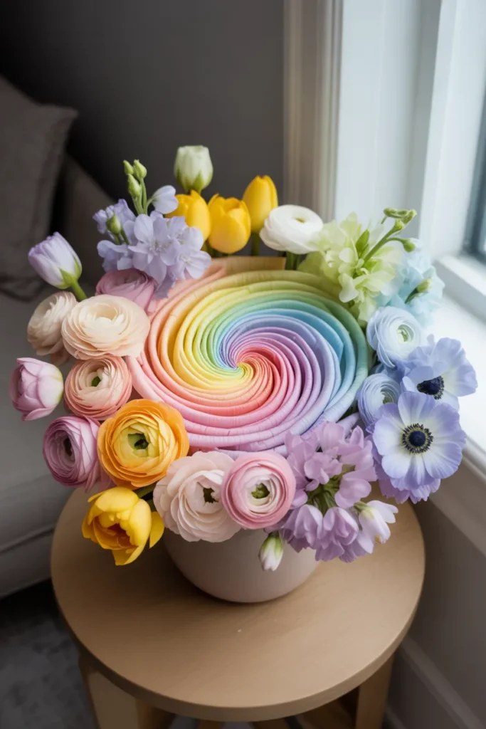 Minimalist design using a single flower type for accents.