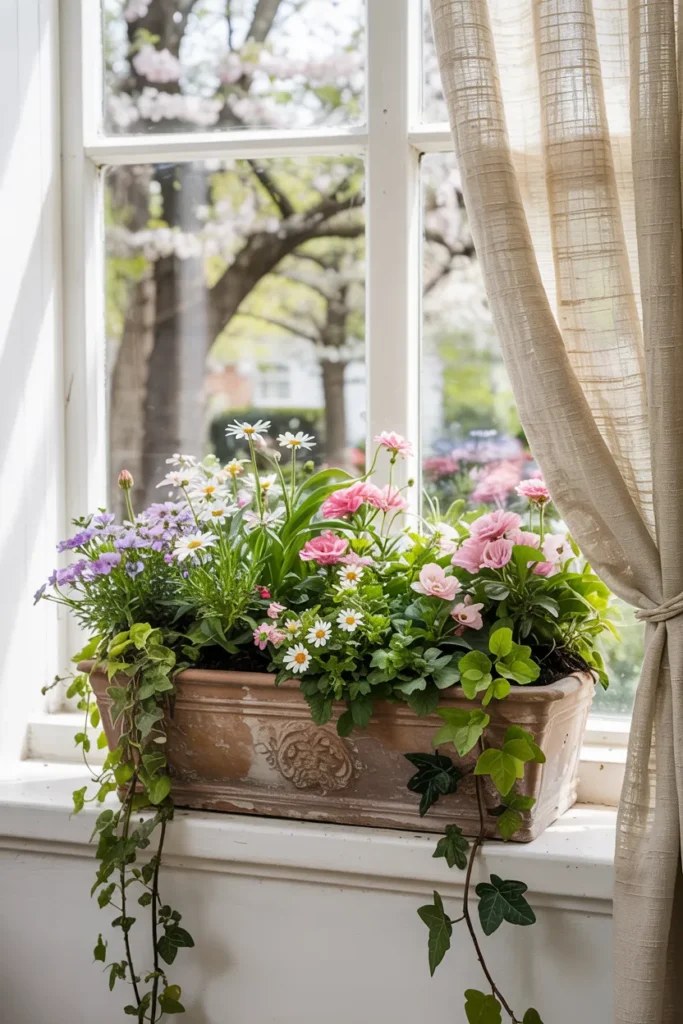 Textural contrast showcased between dried and fresh blooms.