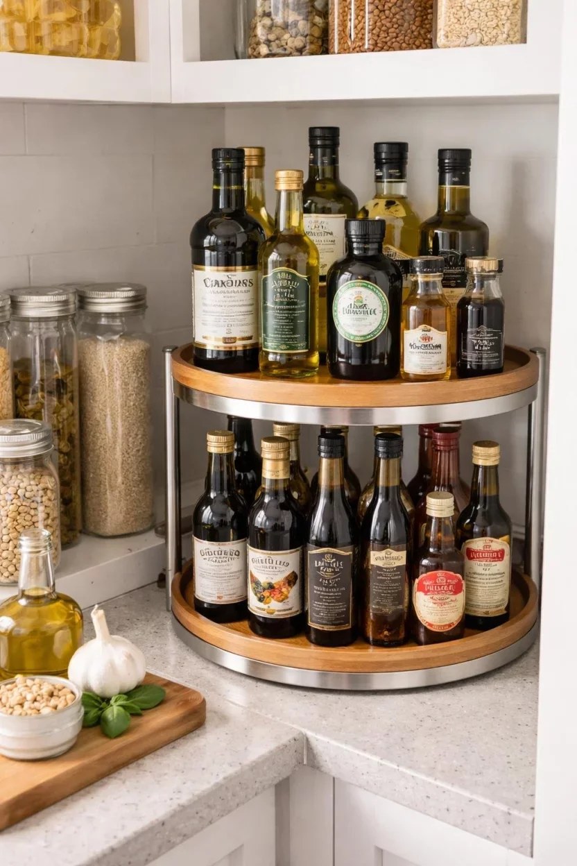 Boldly painted pantry shelves adding character and flair
