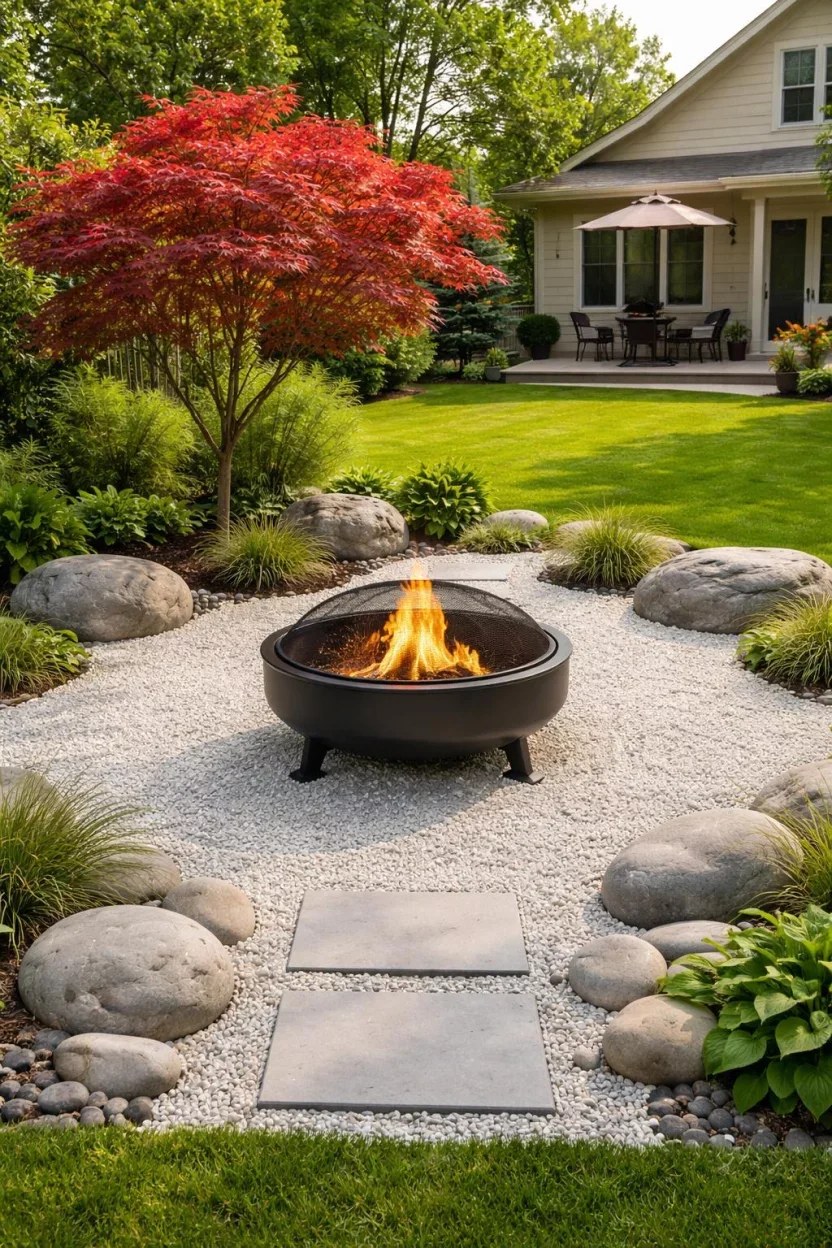 Vibrant fire bowl featuring colorful landscape and flowers.