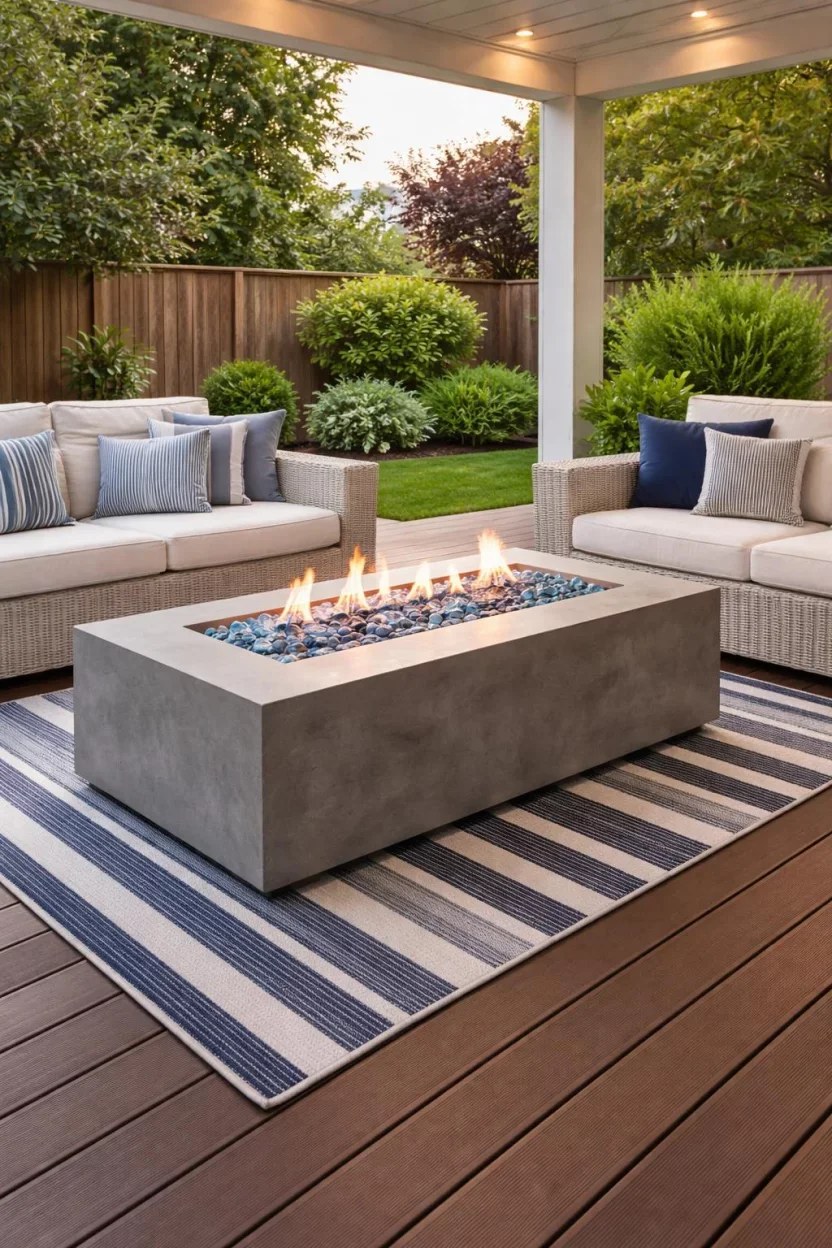 Stylish fire pit combined with a small water feature for tranquility.