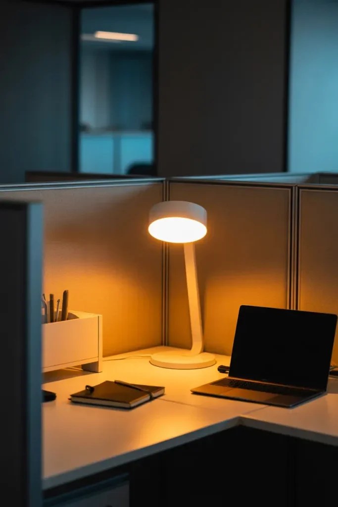 Glamorous metallic accents enhancing desk decor.