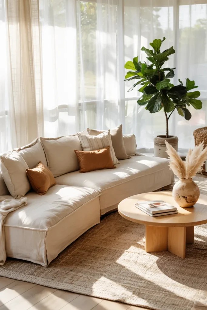 Cozy seating area with vibrant accents for summer living room ideas
