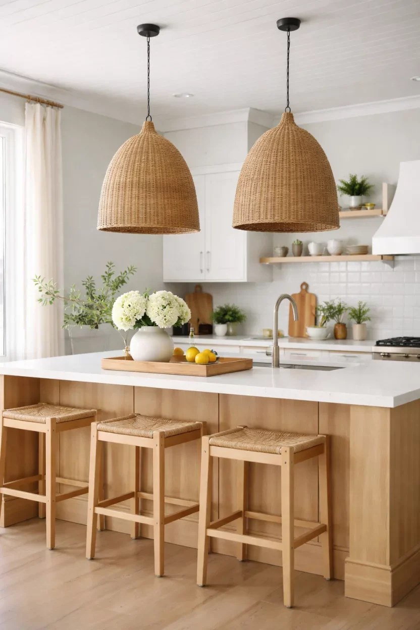 Playful summer-themed wall decals brightening a kitchen.