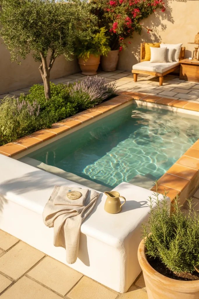 Eco-friendly small plunge pool ideas with solar heating