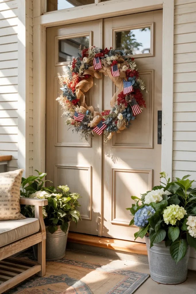 Soft fabric bunting adding warmth to an outdoor space