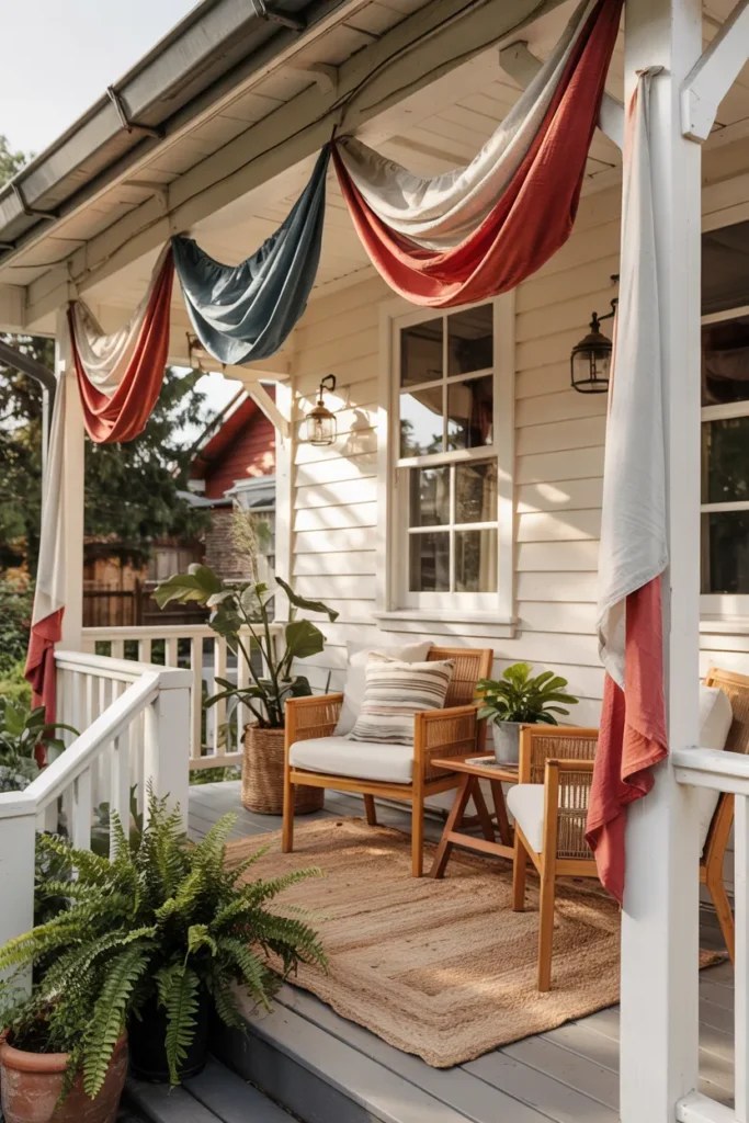 Cozy outdoor living room setting with a weatherproof lamp