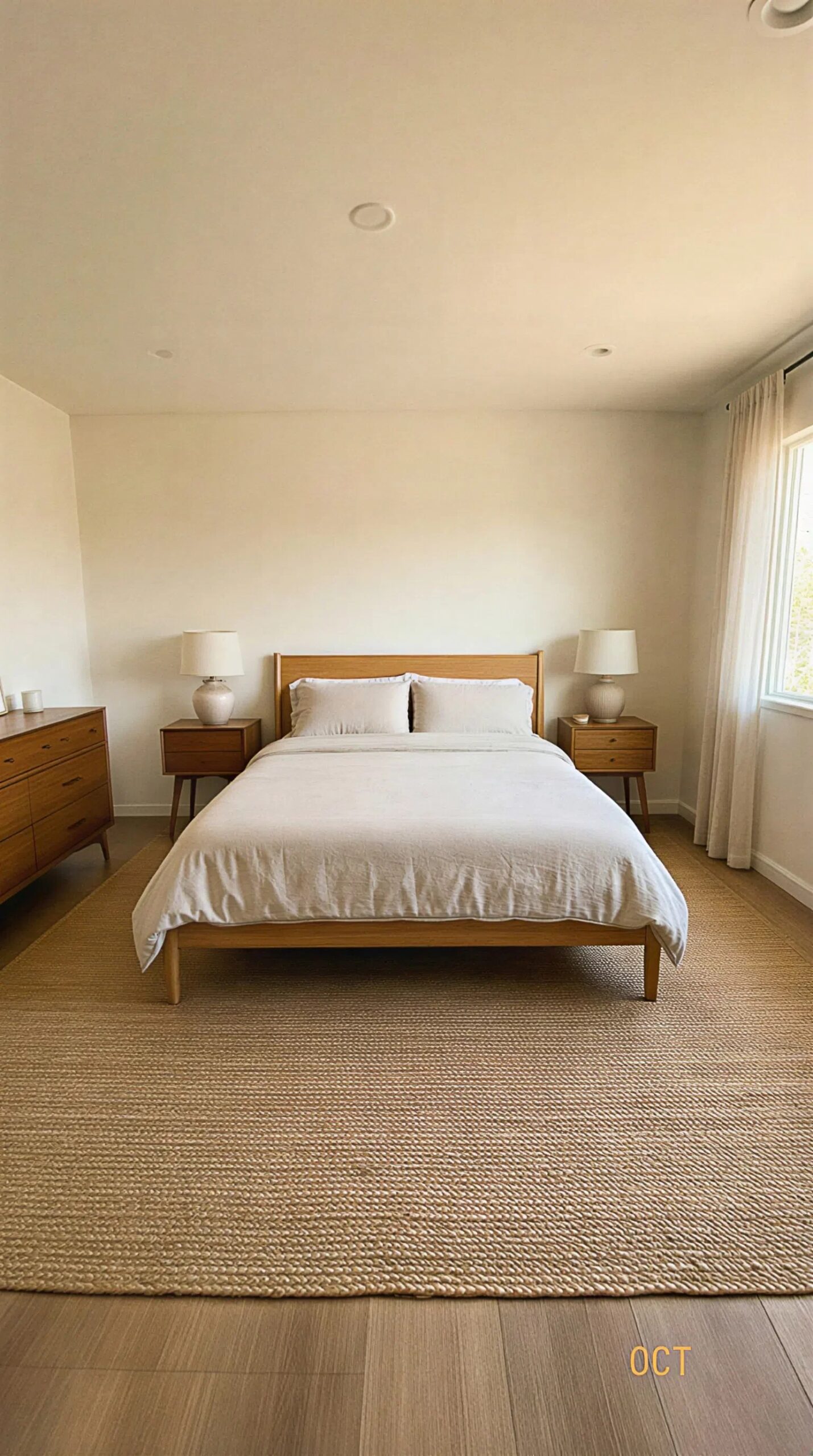 Under-bed storage bins promoting a minimalist bedroom.