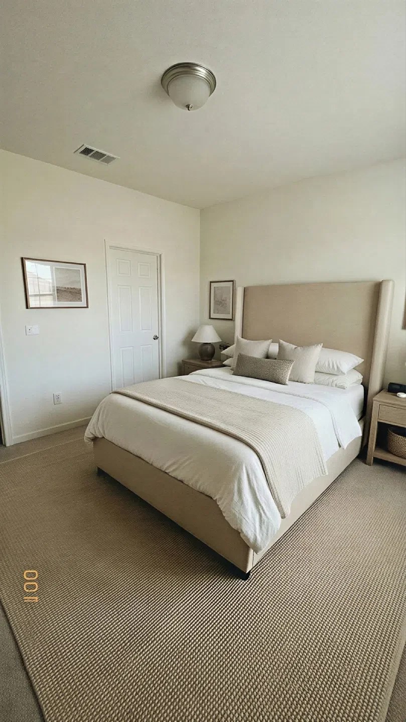 Upholstered bedhead enhancing comfort and style.