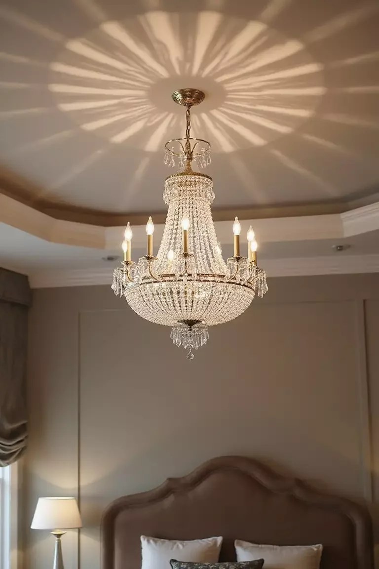 Dynamic mix of pillows in a glam bedroom decor scheme