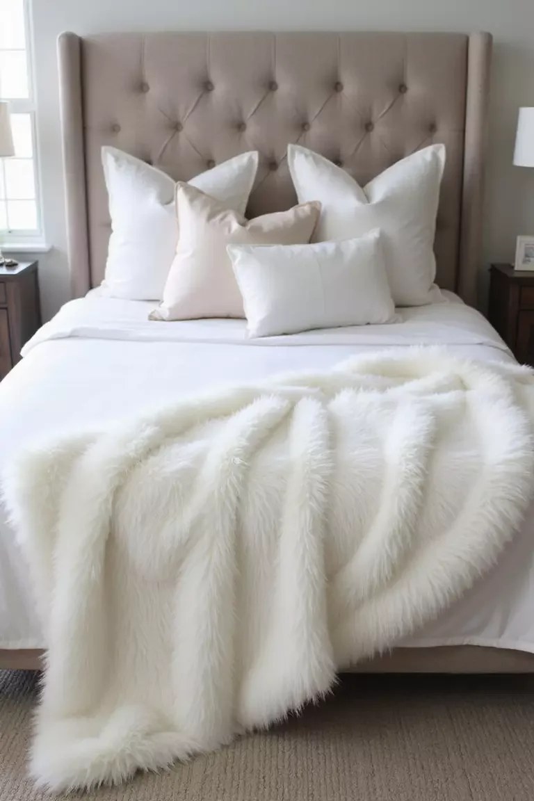 Dazzling chandelier creating a glam focal point above the bed