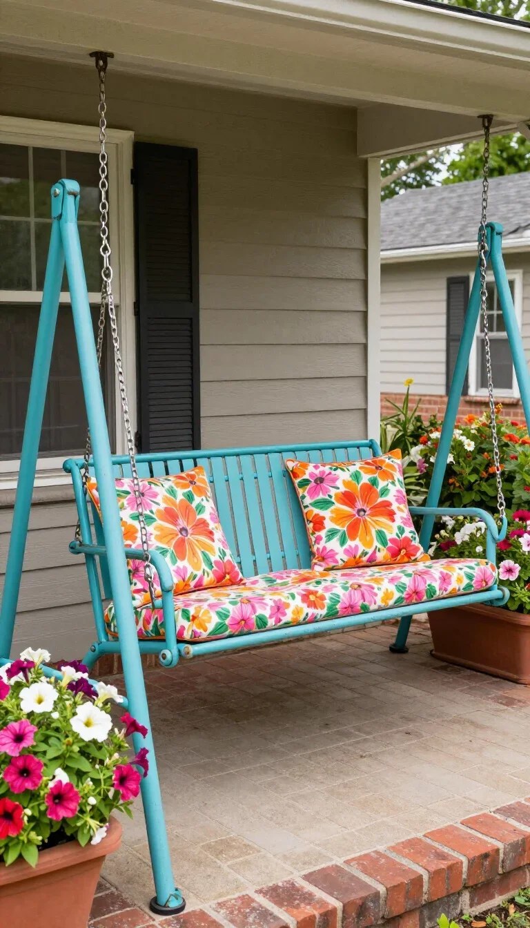 Stylish swing with pergola overhead crafting a cozy nook for leisure.