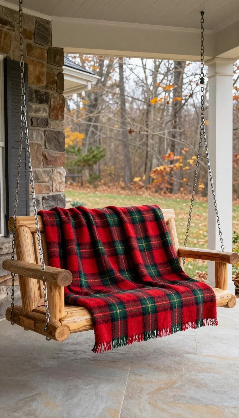 Elegant vintage wicker porch swing creating a charming outdoor space.
