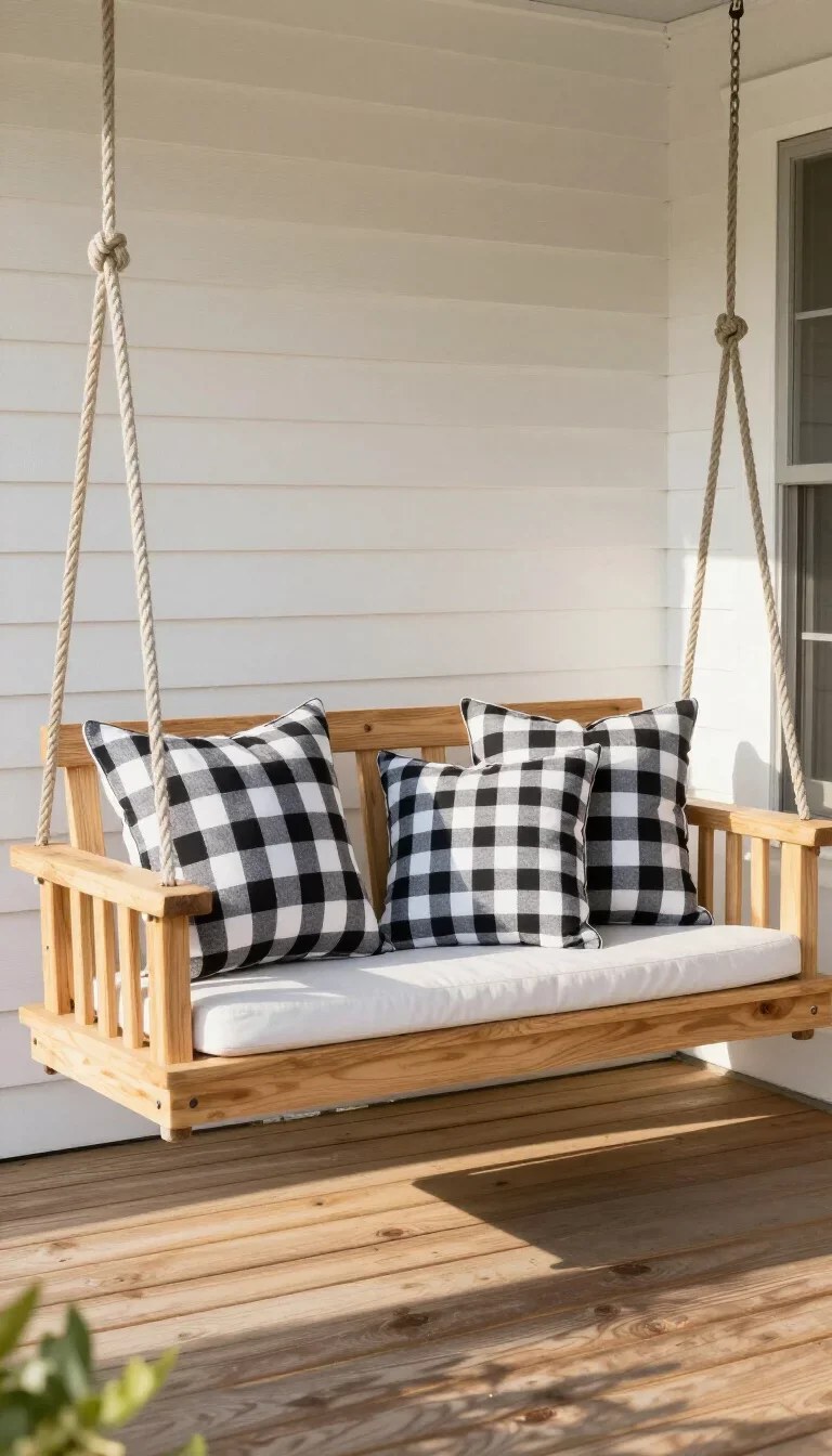 Sleek black metal porch swing offering contemporary allure in outdoor design.