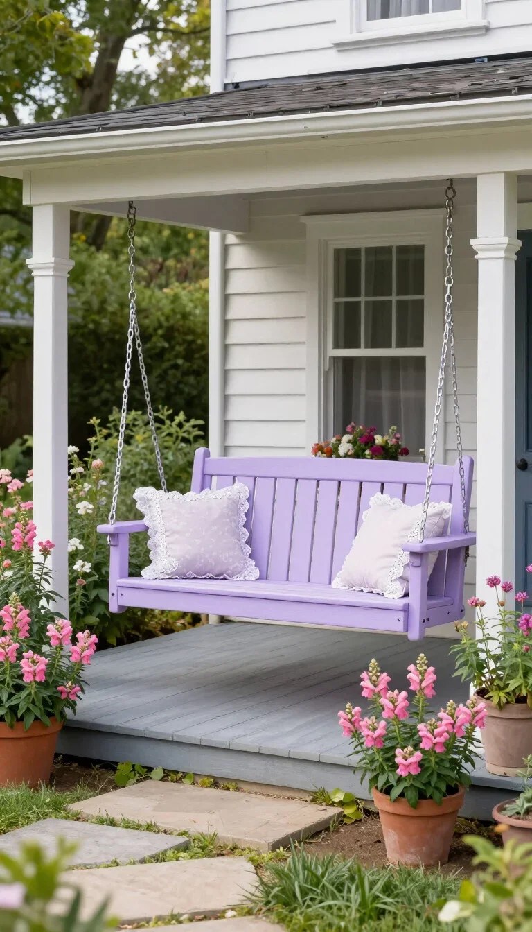 Classic porch swing bed providing ample space for lounging outdoors.