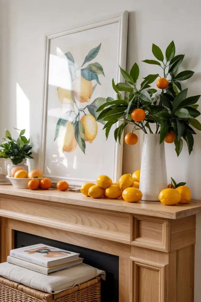 Rustic wood elements paired with summer mantel decor ideas