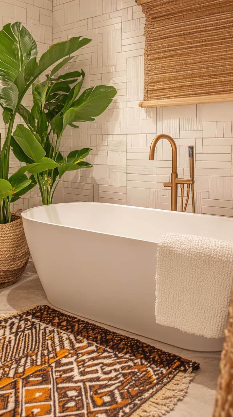 Afro bohemian bathroom celebrating cultural vibrancy and texture
