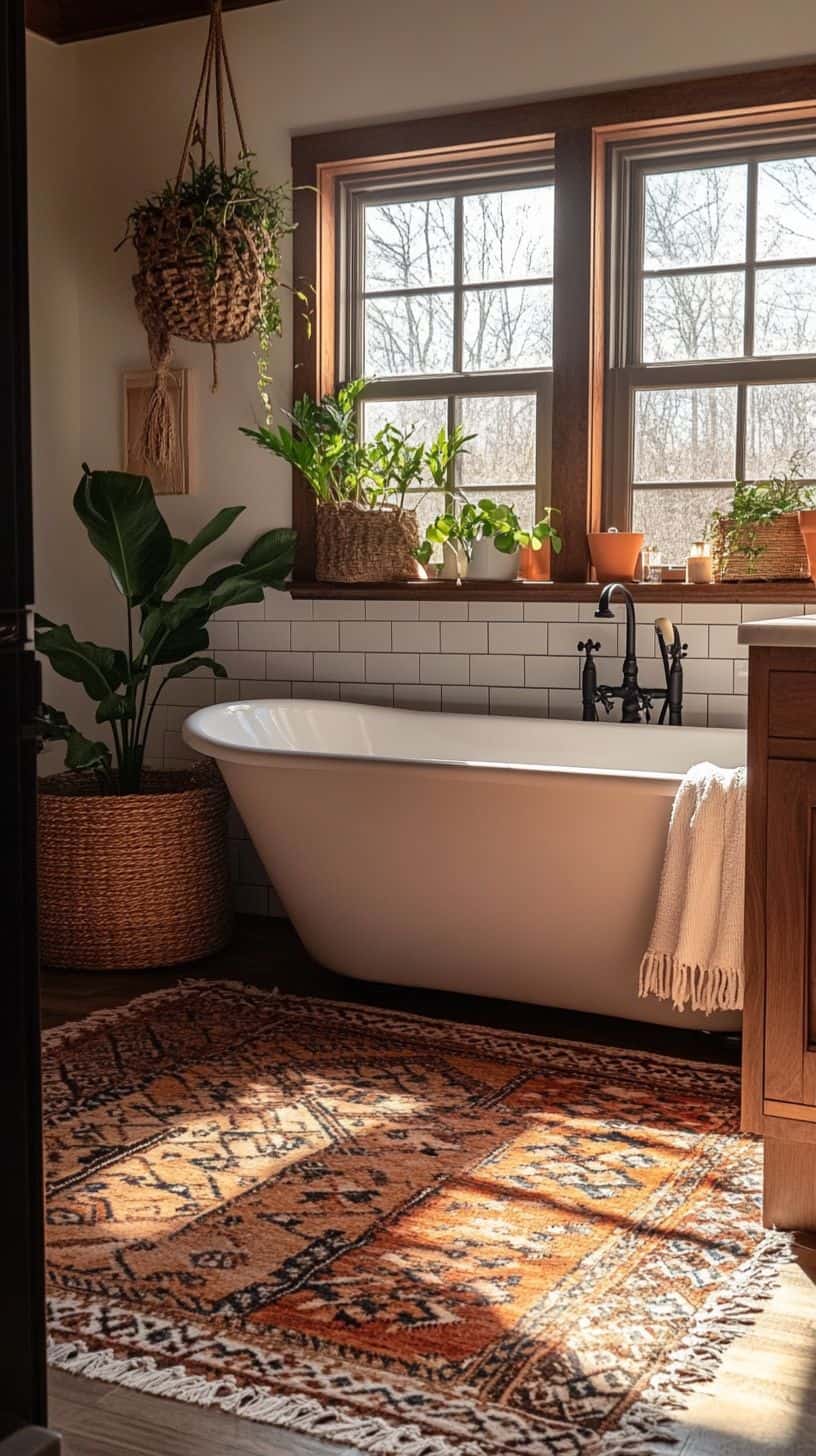 Cozy farmhouse bathroom blending rustic charm and modern style