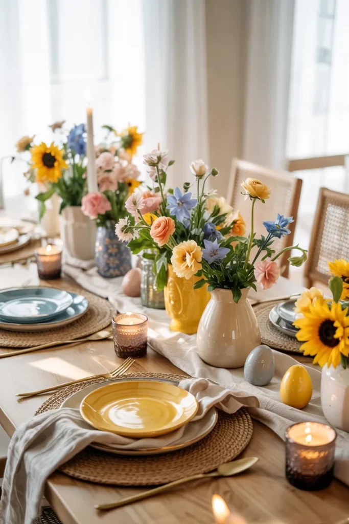 Chic modern Easter tablescape ideas using geometric patterns