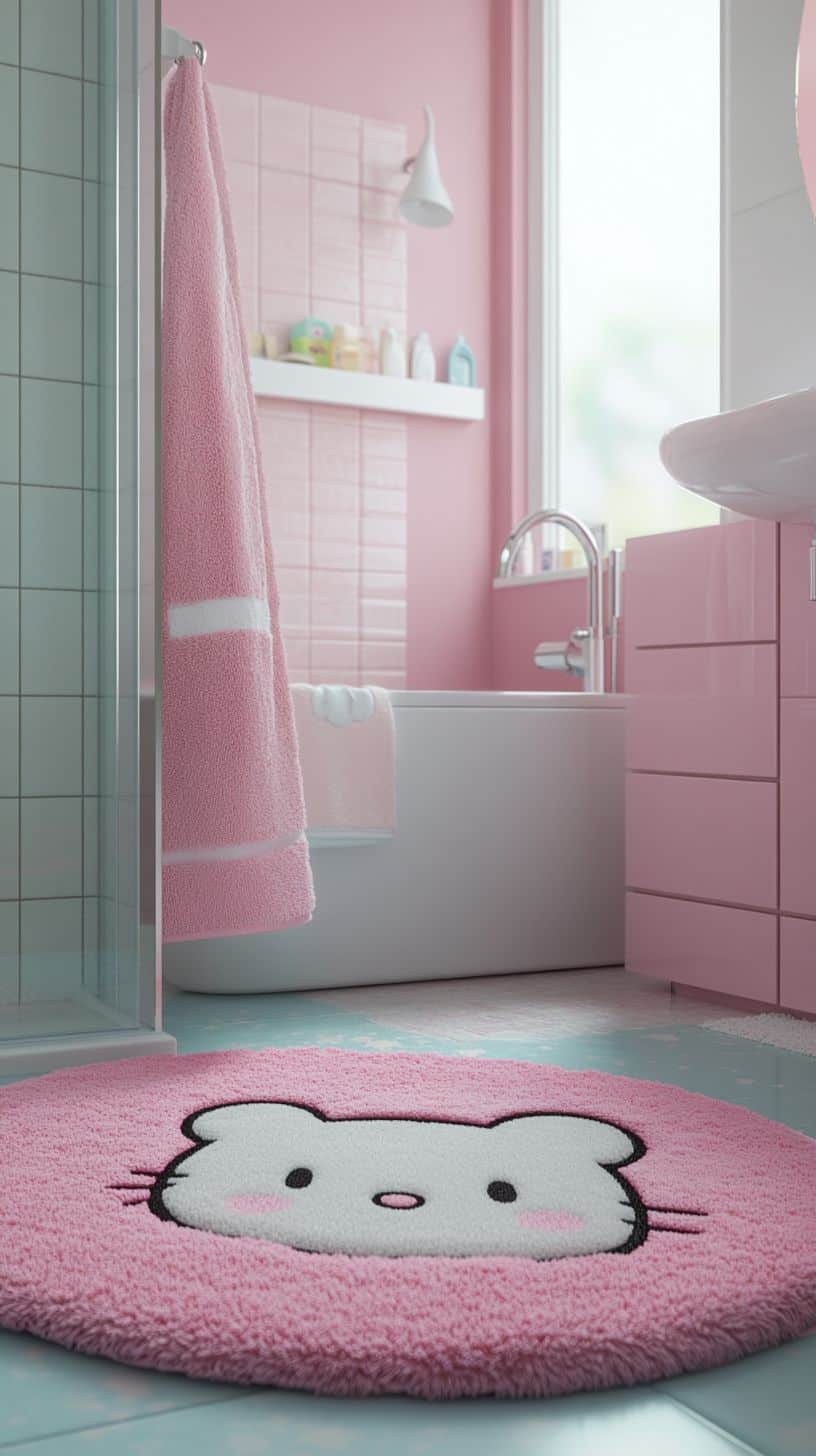 Charming Hello Kitty bathroom accessories on display