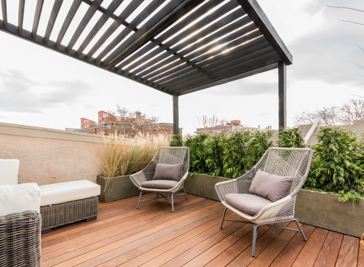 Billowy canopy fabric creating shaded lounging areas.