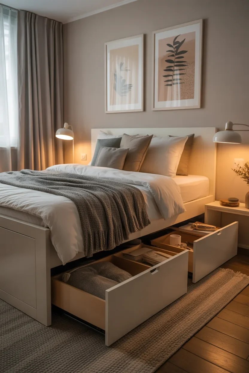 Bold accent wall enriching character in compact bedroom.