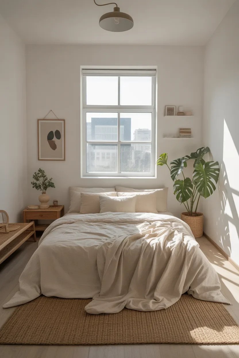 Functional desk space creatively integrated into bedroom layout.