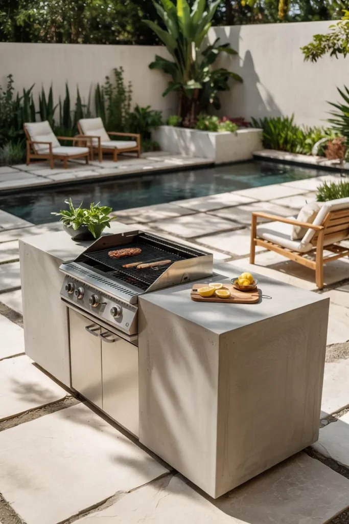 Trendy outdoor BBQ station ideas blending fire pits and grills