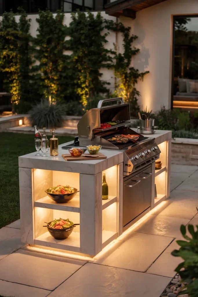 Inviting outdoor BBQ station ideas surrounded by lush greenery