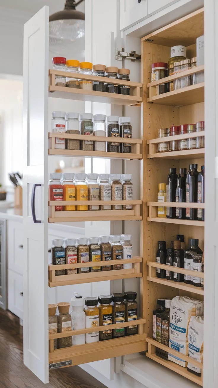 Repurposed wooden ladder used for creative storage solutions.