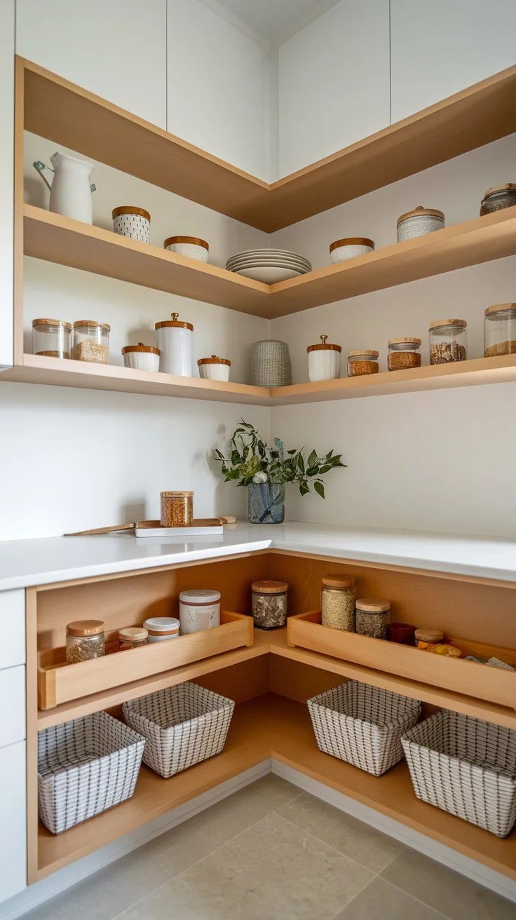 Vintage suitcase pantry adding eclectic style to kitchen decor.