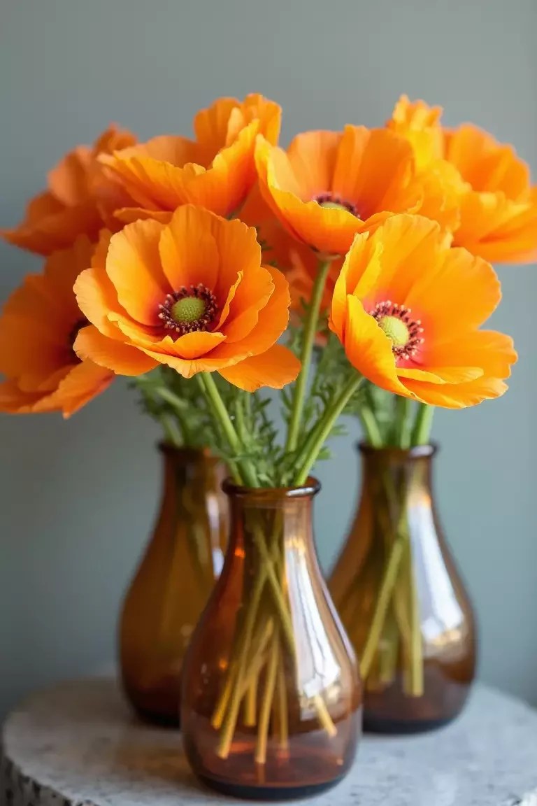 Single striking flower in a vintage bottle displaying minimalism.