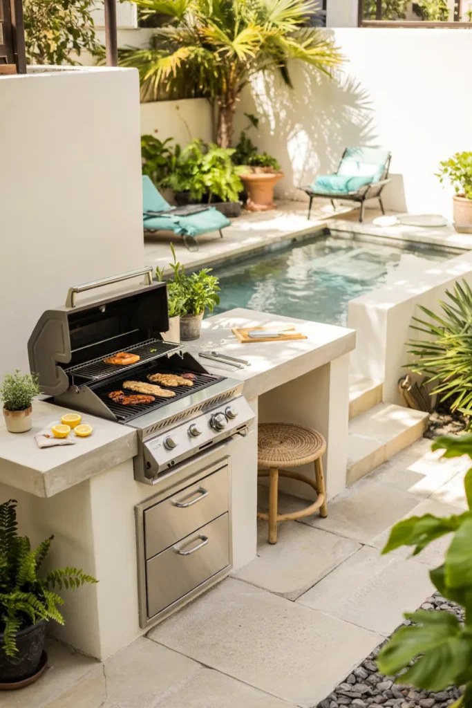 Unique outdoor BBQ station ideas with integrated fire features
