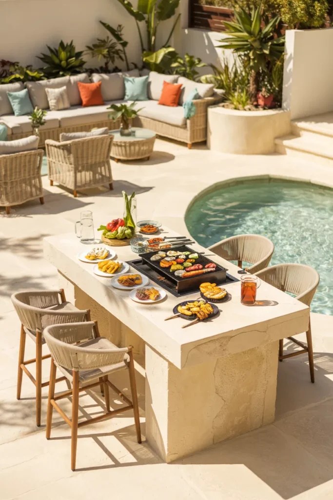 Vibrant outdoor BBQ station ideas complementing summer vibes