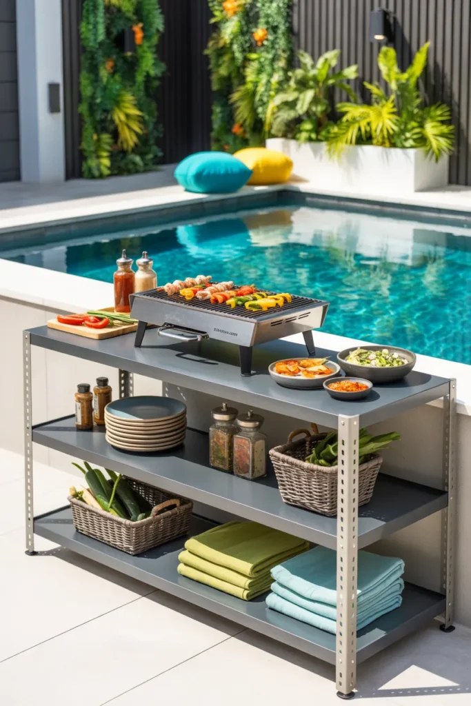 Functional outdoor BBQ station ideas with multi-level counter space