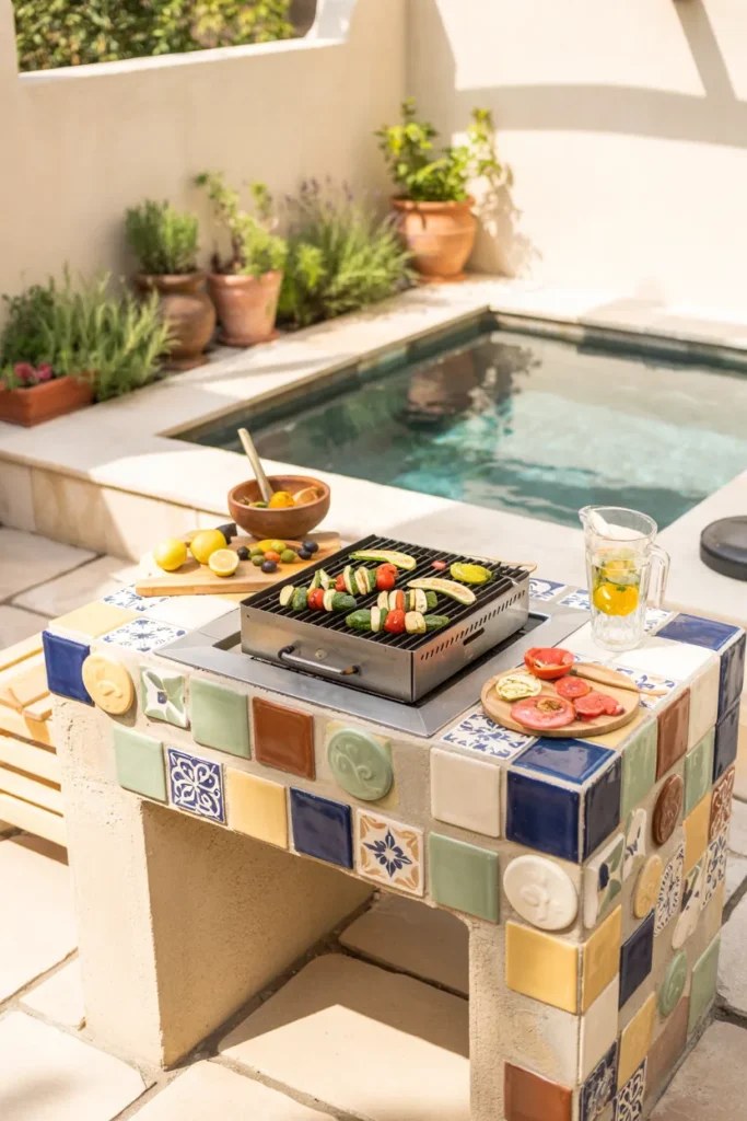 Family-friendly outdoor BBQ station ideas with ample seating