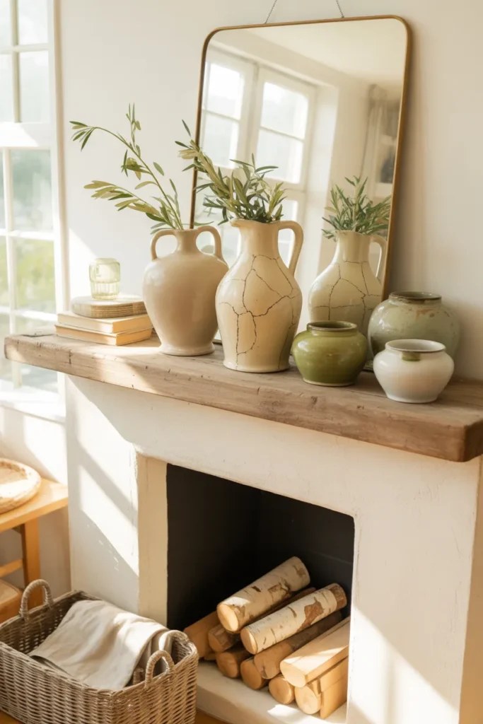 Trendy summer mantel decor ideas with modern metallic accents
